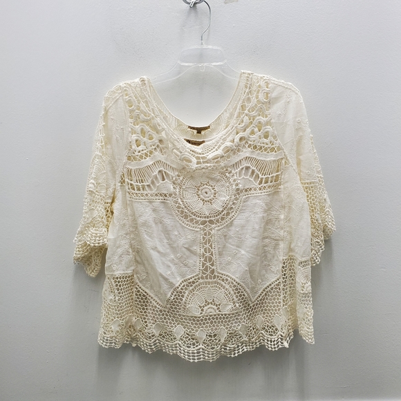 Democracy Tops - Democracy Crochet Lace Boho Top w/ Tank Top Cotton Size S